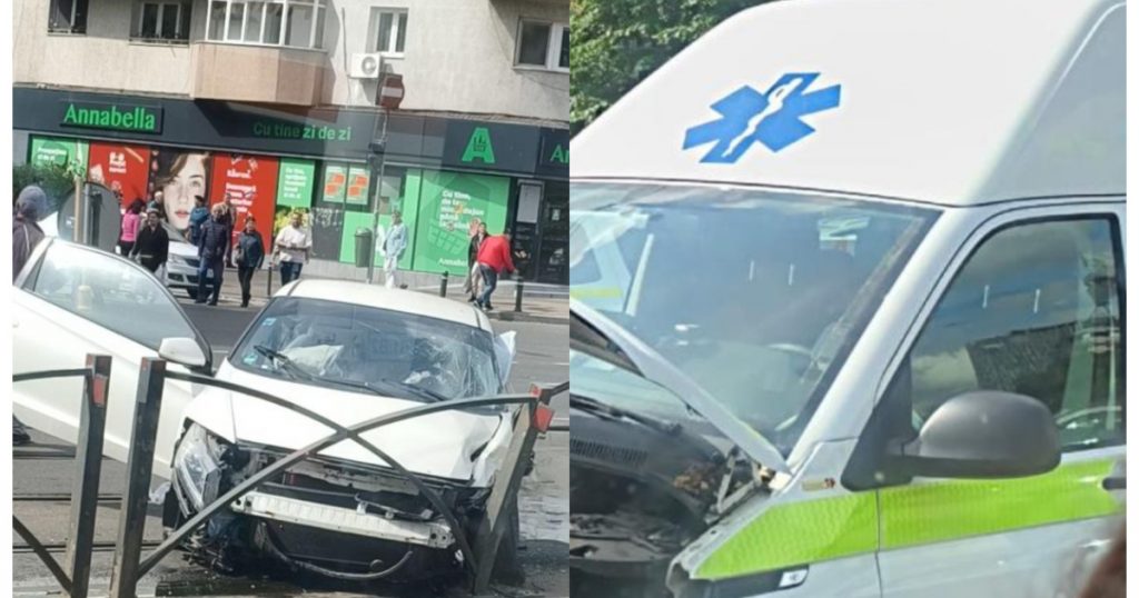 Impactul unui Accident Rutier în București: O Ambulanță și O Mașină în Coliziune